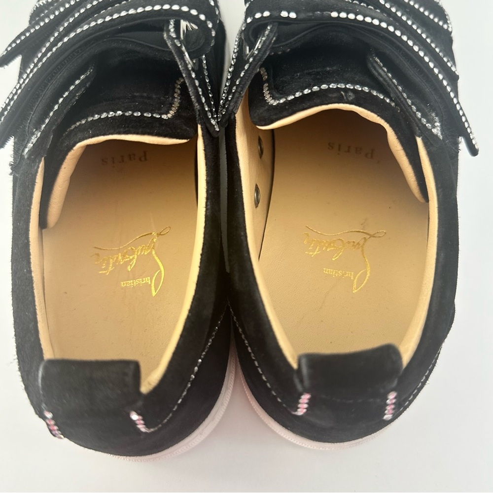 EUC! Christian Louboutin Black Suede Kiddo Bordo Crystal Velcro Sneakers 37 7 - Picture 7 of 15